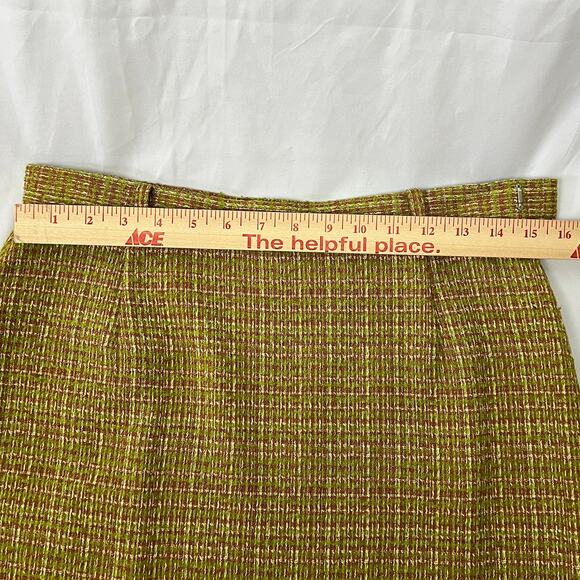 Vintage Tweed Pencil Skirt Suit Attributed Hugo Boss Green Brown White Size 6 - Picture 14 of 16